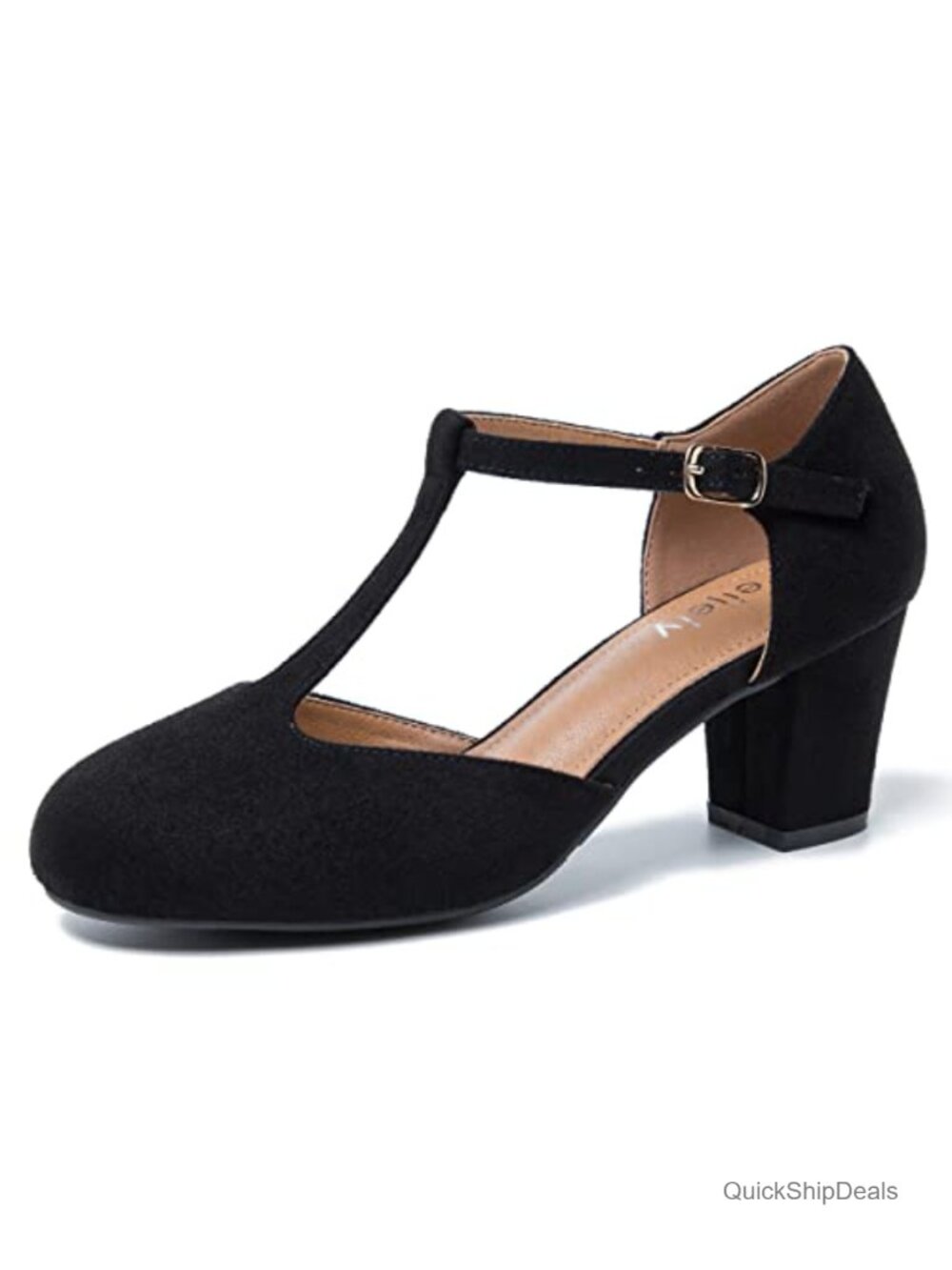 T-Strap Mary Jane Pumps Block Heel Closed Round Toe Dress Shoes Buckle
